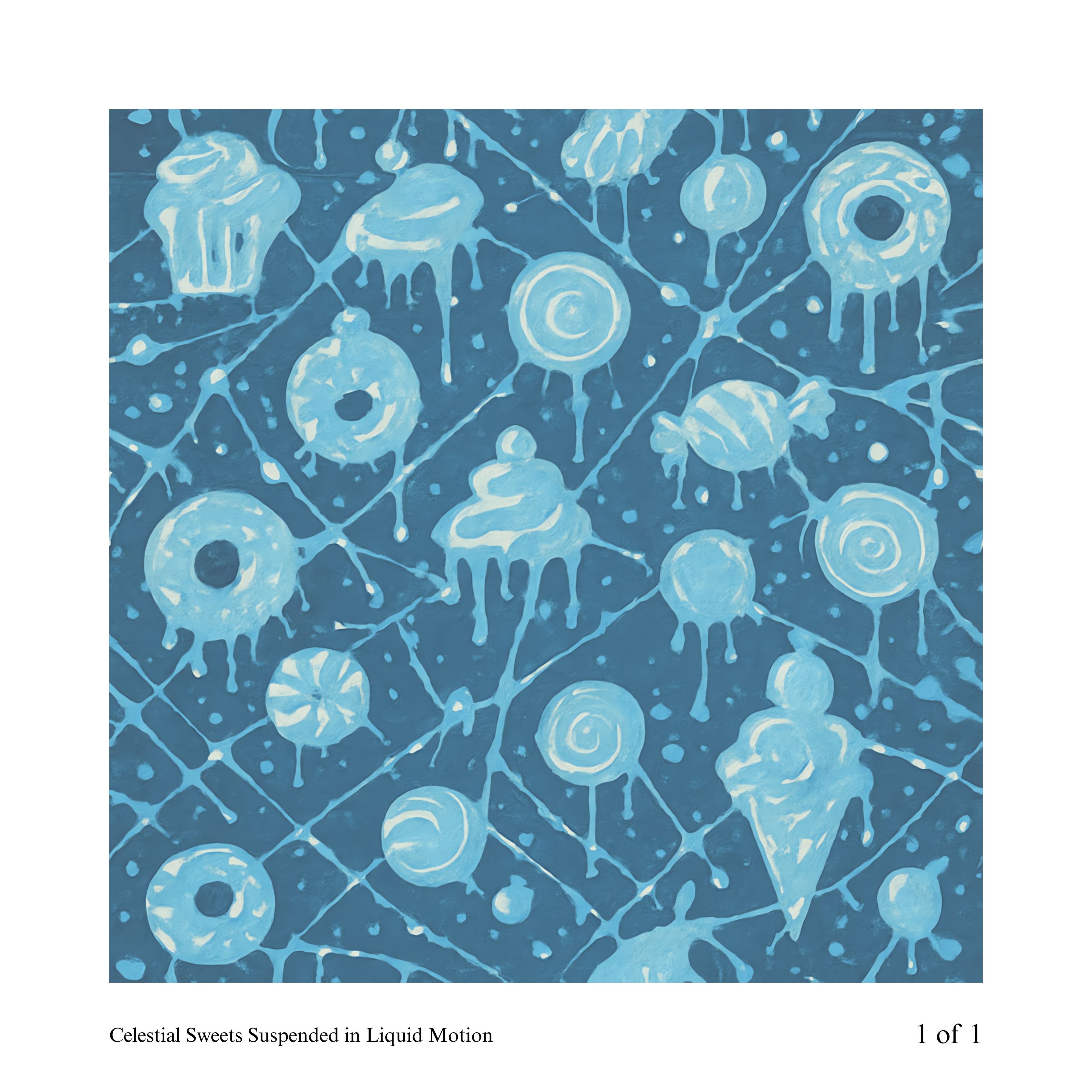 Pattern of celestial-themed sweets on a blue background