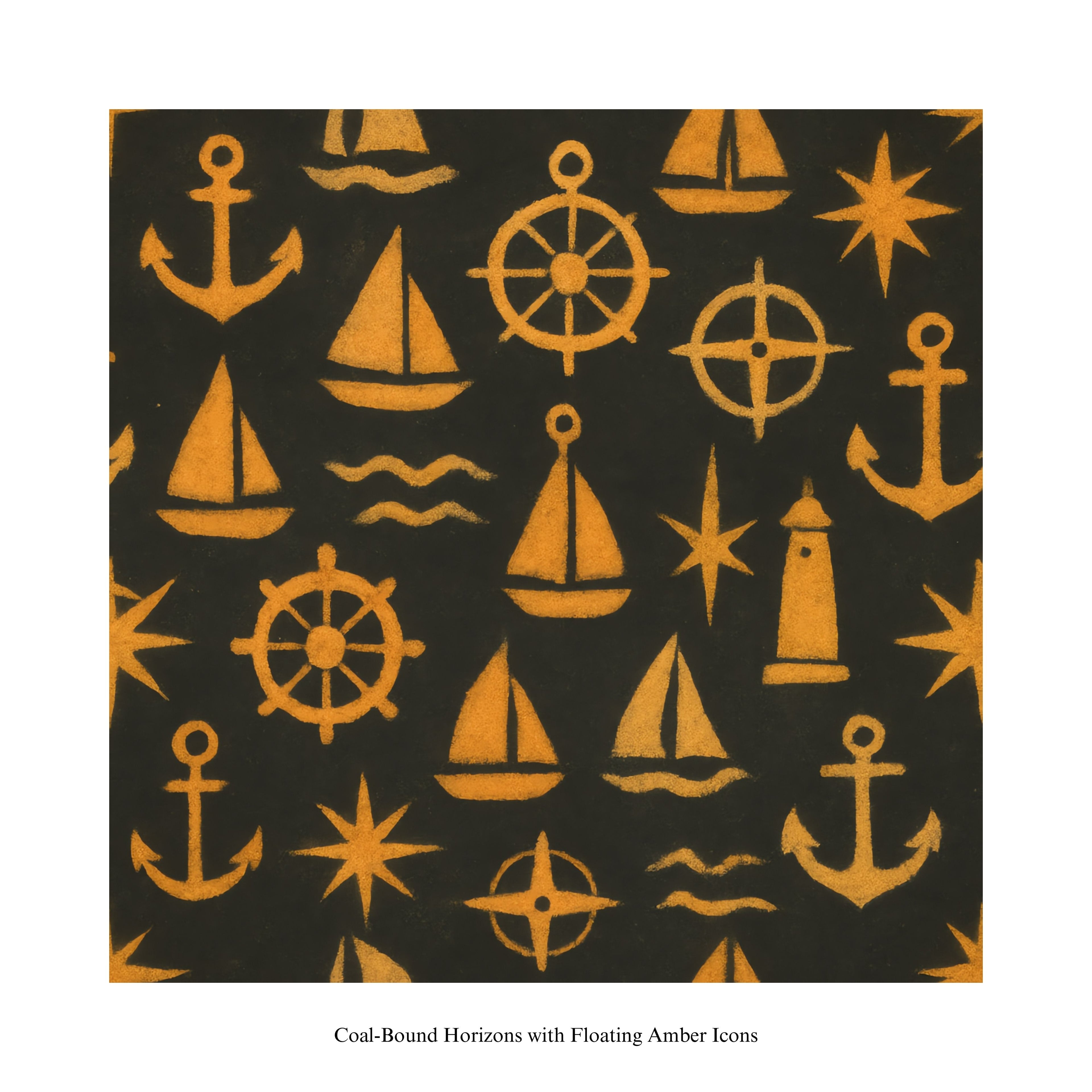 Pattern of orange nautical icons on a black background