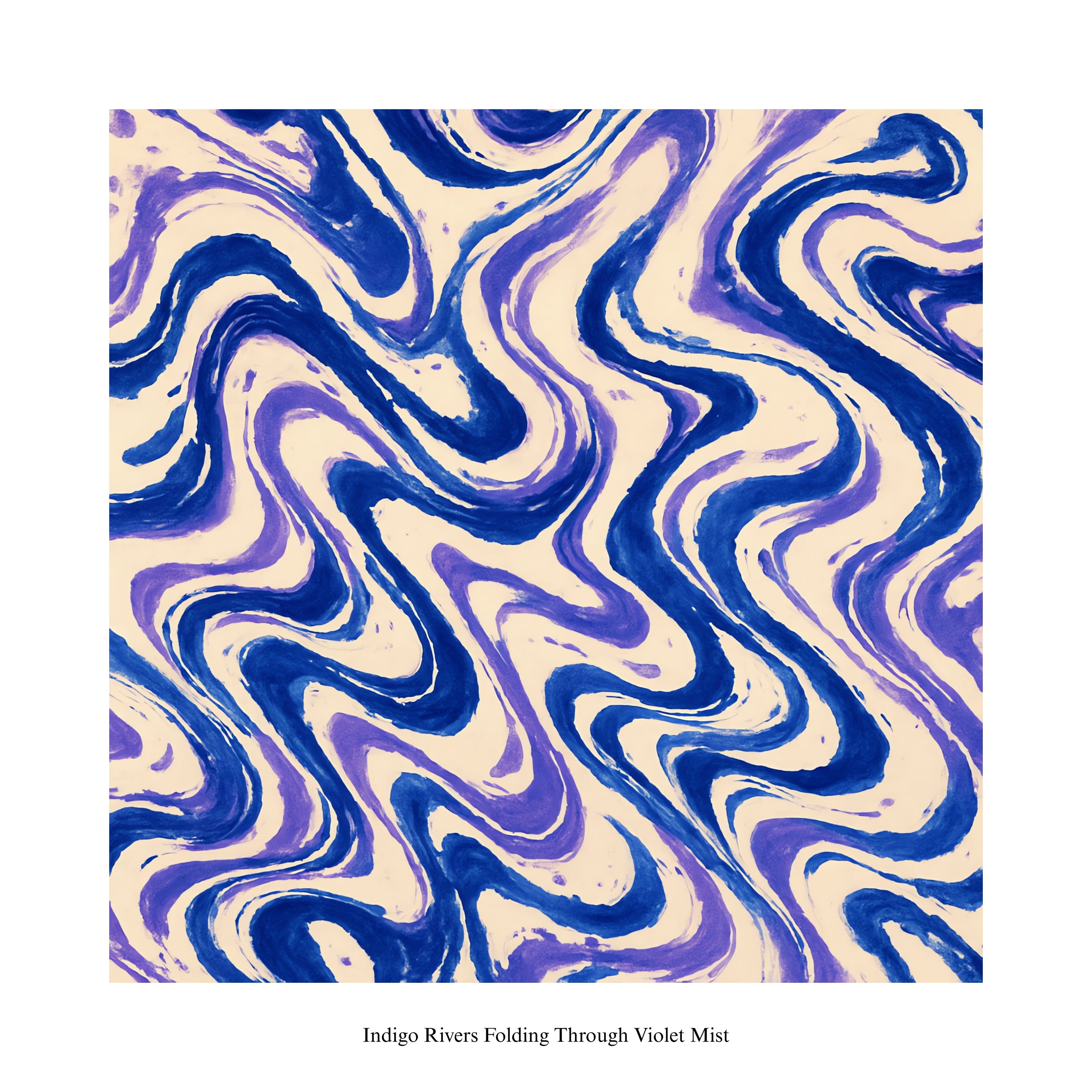 Marbled pattern with wavy blue and purple lines on a beige background