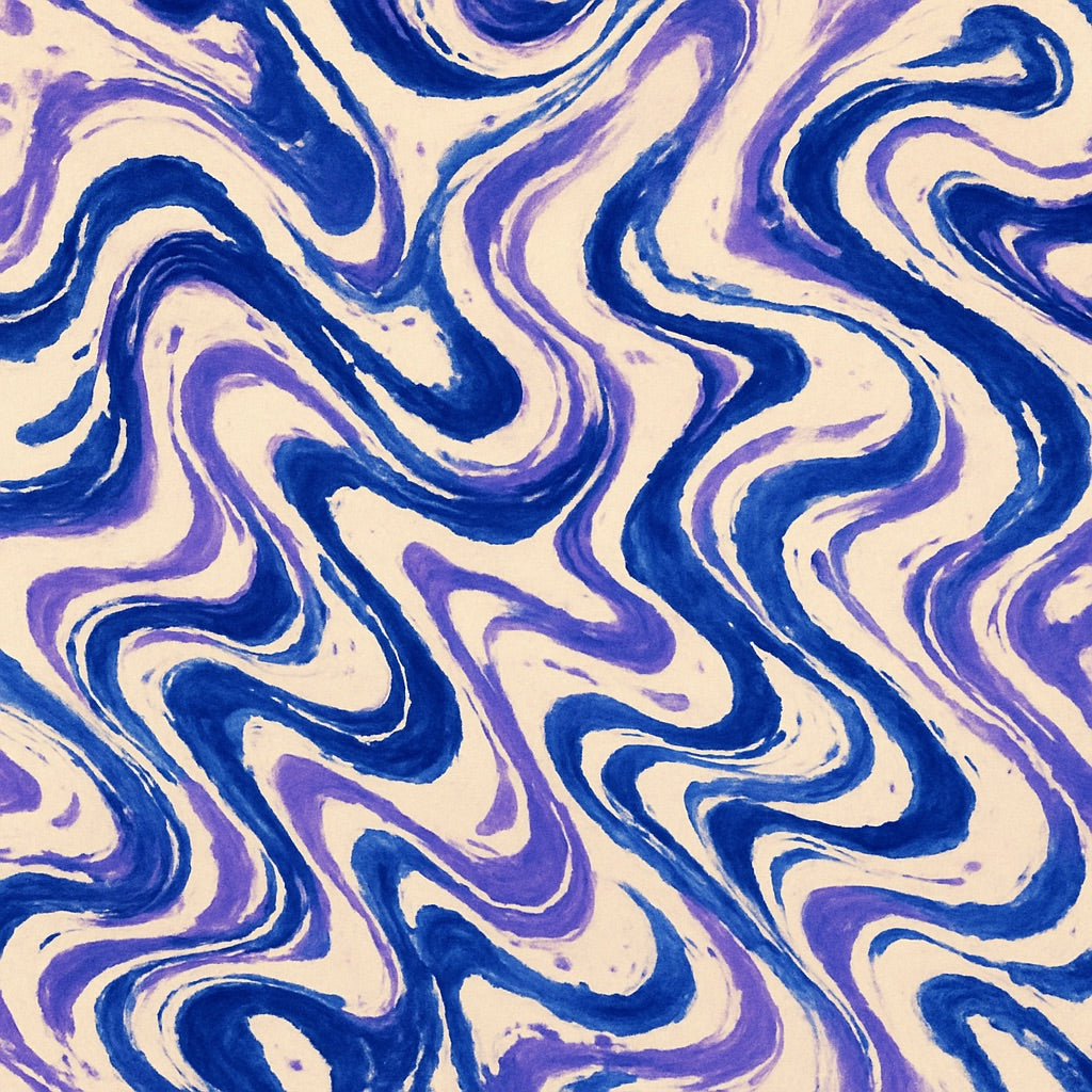 Marbled pattern with blue and purple swirls on a beige background