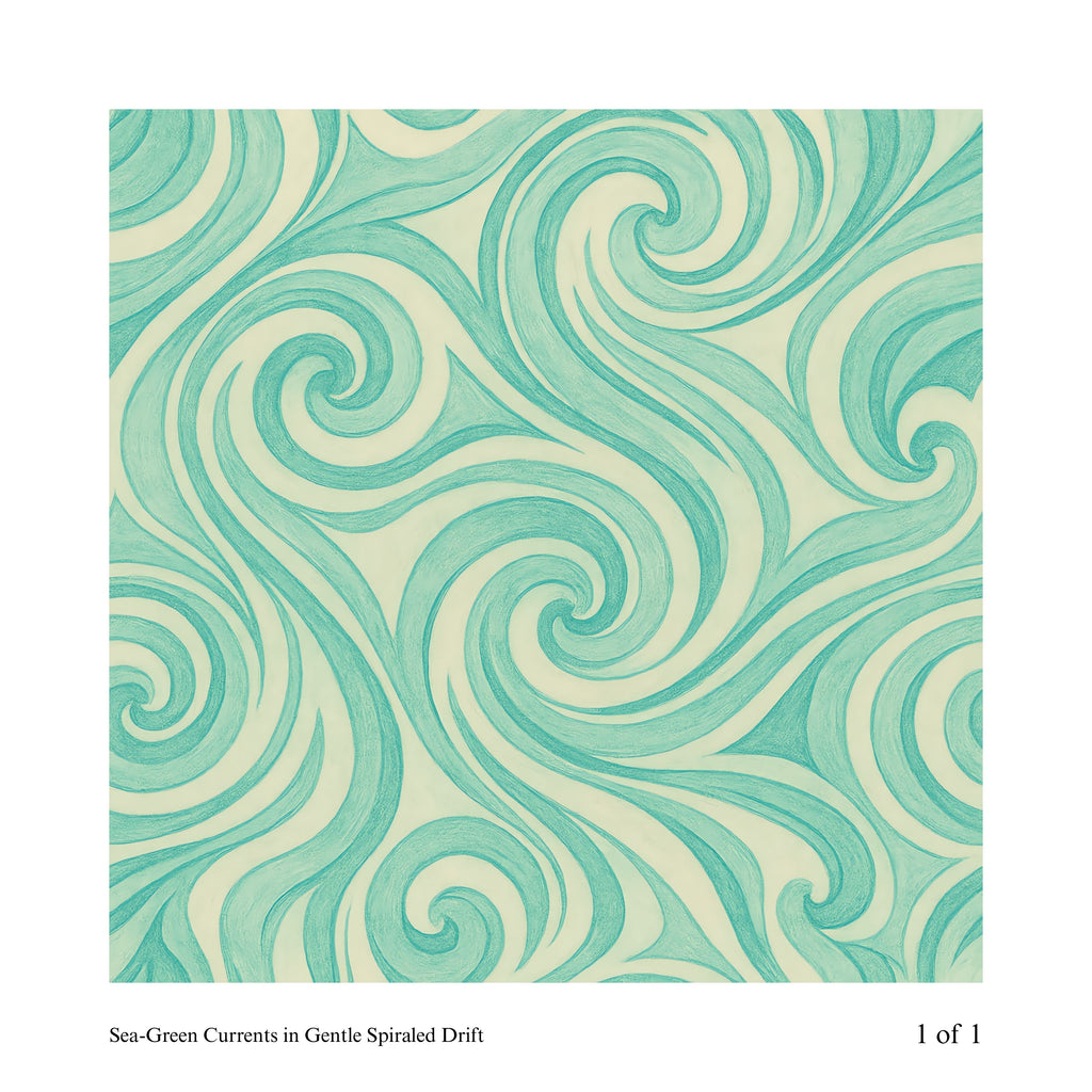 Pattern of swirling teal and beige lines on a white background