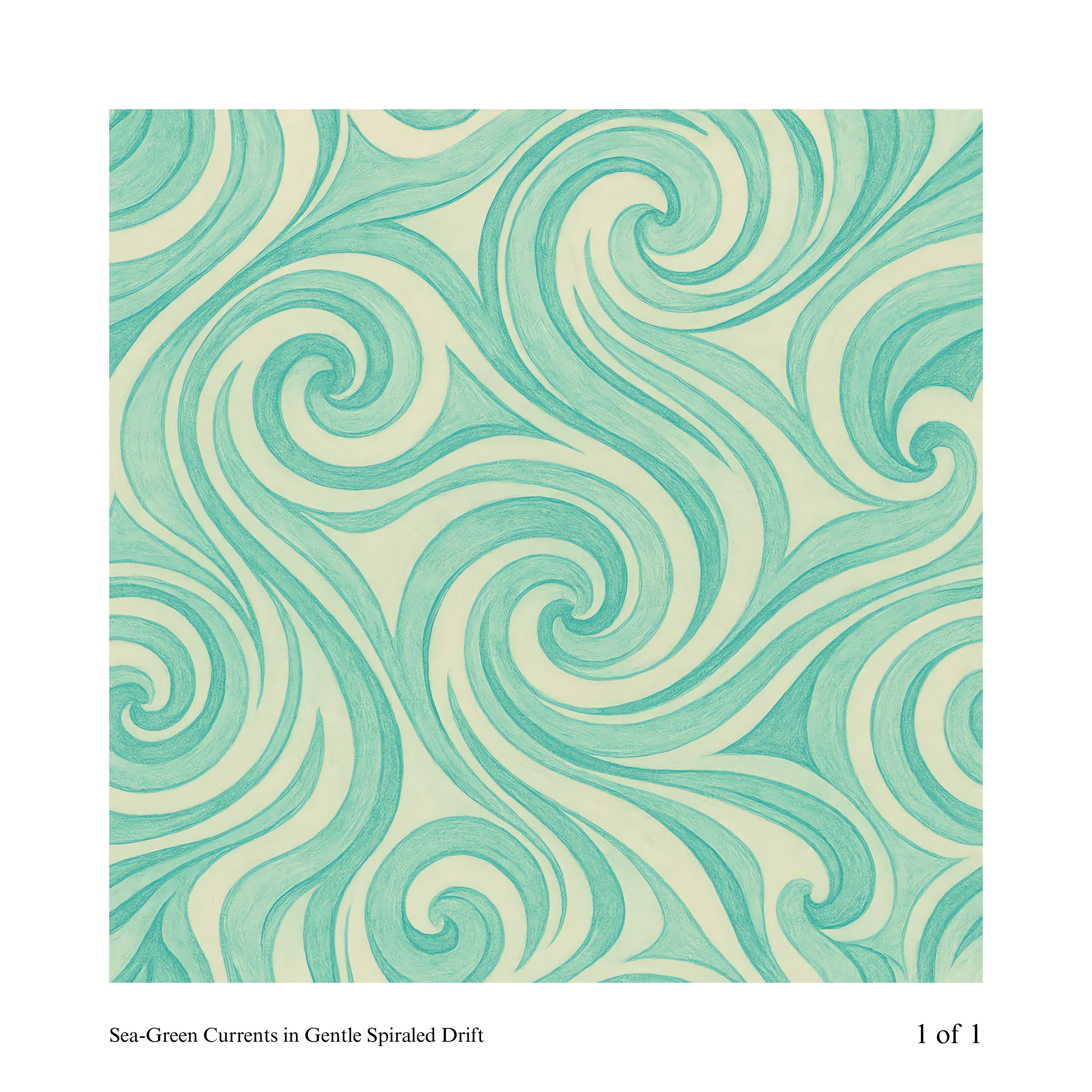 Pattern of swirling teal and beige lines on a white background