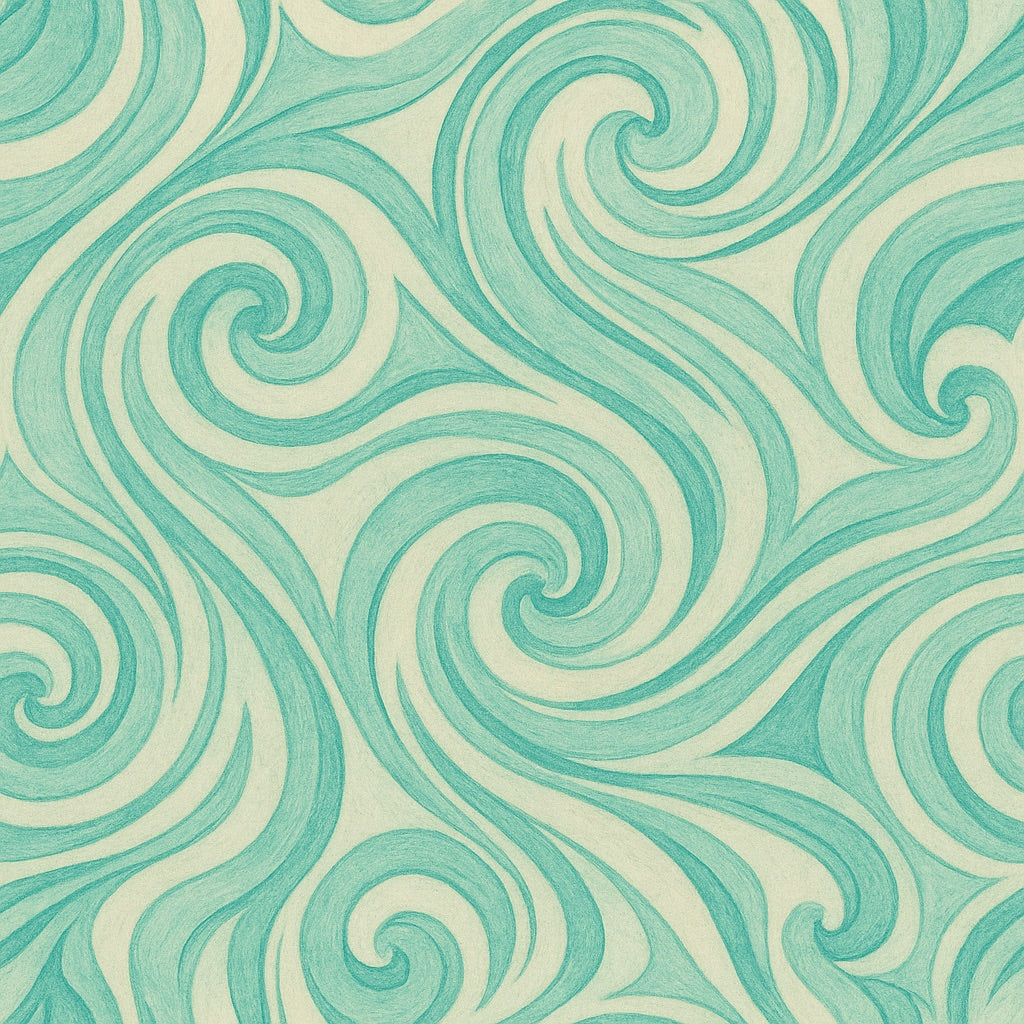 Pattern of swirling turquoise and beige lines on a matching background