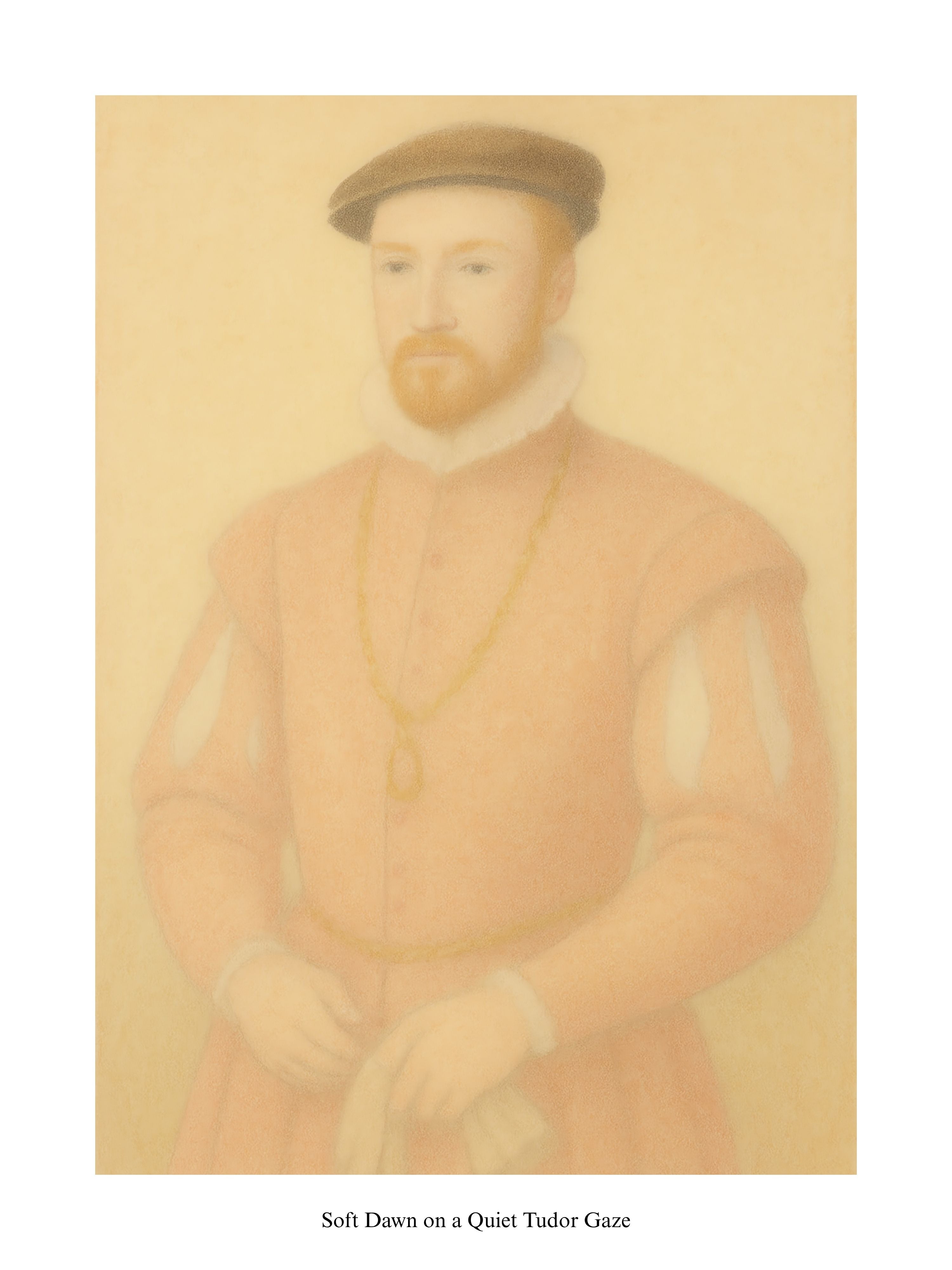 Portrait of a man in Tudor attire with a soft, warm color palette.