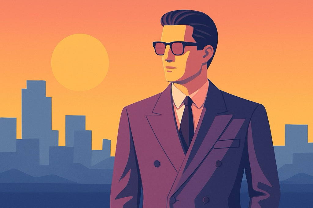 Illustration of a man in a suit with a cityscape background