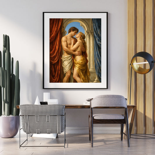 Classical fine art print of figure and marble sculpture in serene harmony — digital download with full commercial license