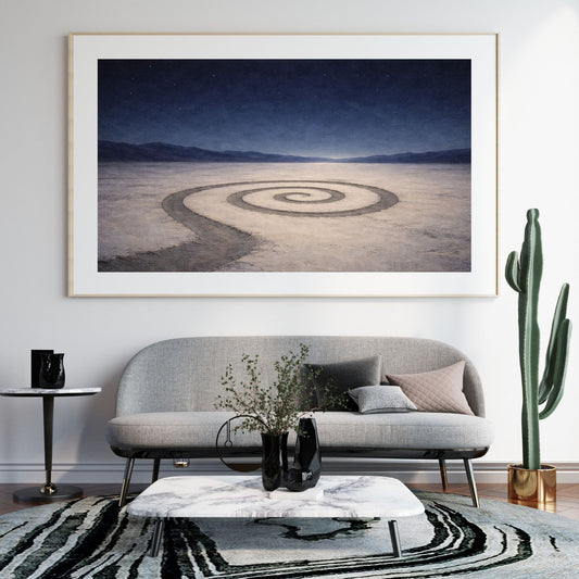 Desert night sky art print with moonlit sand dunes under a starry sky — digital download with full commercial license